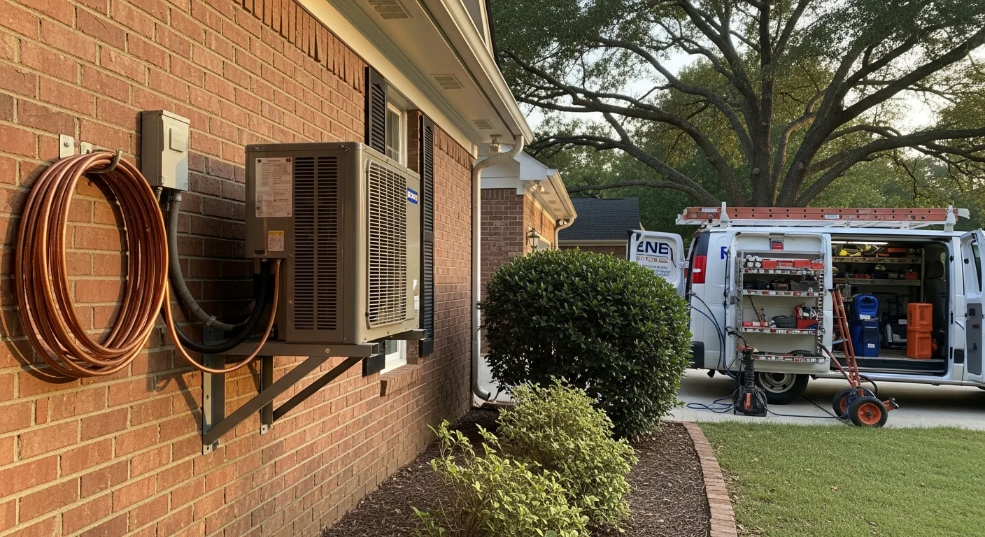 HVAC technician installing air conditioning unit
