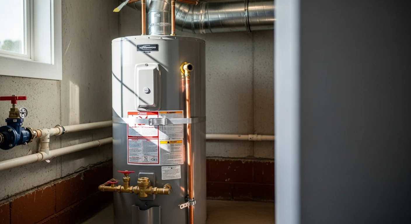 Plumber installing water heater in residential home